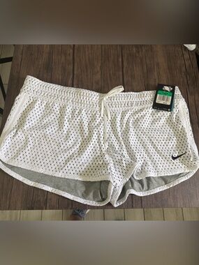 Nike White Perforated Athletic Shorts with Grey Inner Lining size XL
